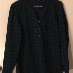 Talbots MED Green Plaid Long Sleeve  Top Blouse